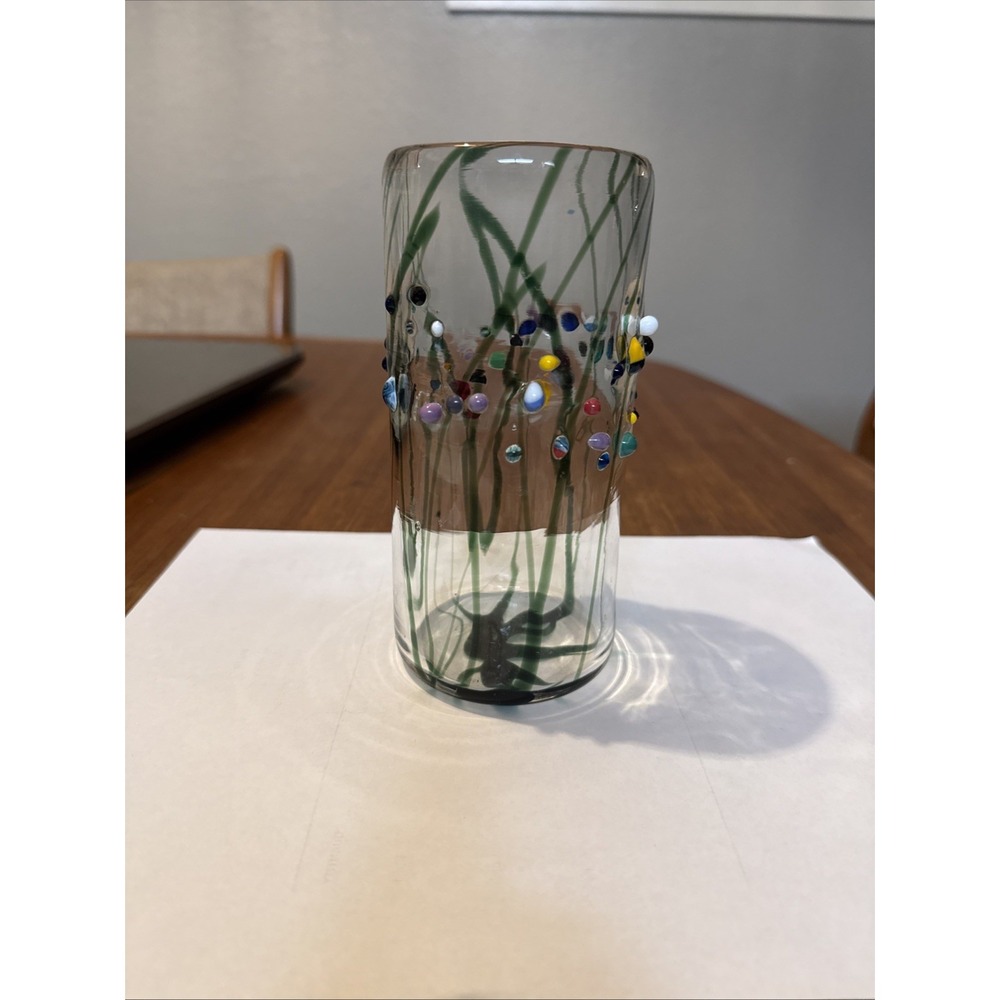 James Moody Hand Blown Art Glass Tumbler 6" Signed Multicolor Swirl Drinkware